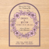 Bloemenkrans gedempt roze palet transparant acryl uitnodigingen (Voorkant)