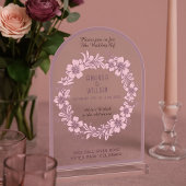 Bloemenkrans gedempt roze palet transparant acryl uitnodigingen