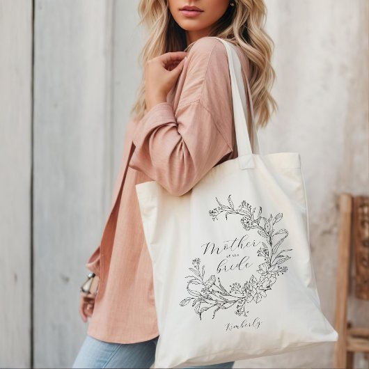 Bloemenkrans gepersonaliseerde moeder van de bruid tote bag
