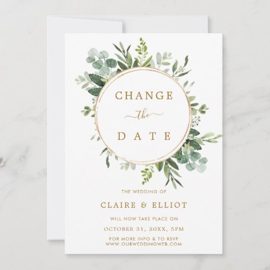 Bloemenkrans Gouden Bruiloft Datum Wijzigen Kaart (Voorkant)