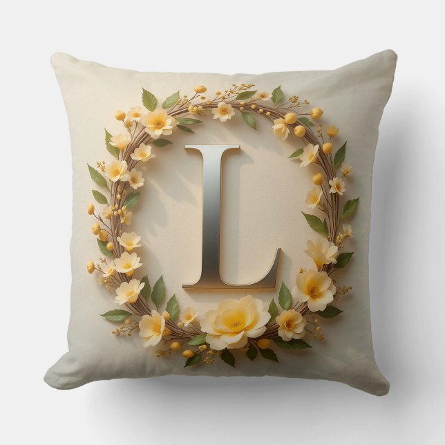 Bloemenkrans Gouden Letter L Kussen (Voorkant)