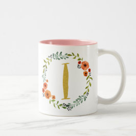 Bloemenkrans Gouden Monogram Initiaal I Tweekleurige Koffiemok