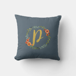 Bloemenkrans Gouden Monogram Initiaal P Kussen