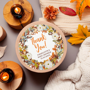 Bloemenkrans herfst kleine pompoen baby shower ronde sticker