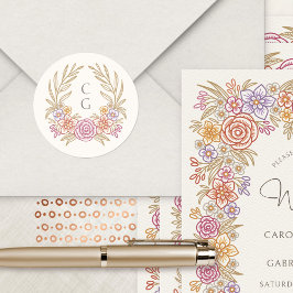 Bloemenkrans Herfst Monogram Kreeft Trouwen Ronde Sticker