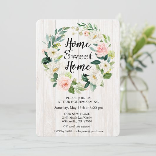 Bloemenkrans Housewarming uitnodiging (Staand voorkant)