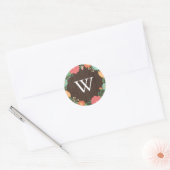 Bloemenkrans Houten Graan Bruiloft Monogram Ronde Sticker (Envelop)