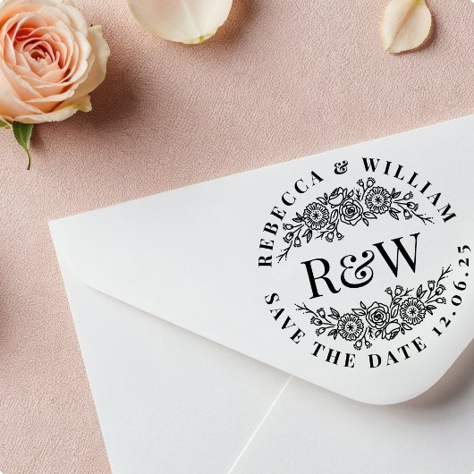 Bloemenkrans Houten Monogram Save The Date Rubberstempel