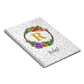 Bloemenkrans Initiële Letter Monogram Naam Marmer Notitieboek (Rechterzijde)