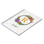 Bloemenkrans Initiële Letter Monogram Naam Marmer Notitieboek (Linkerzijde)