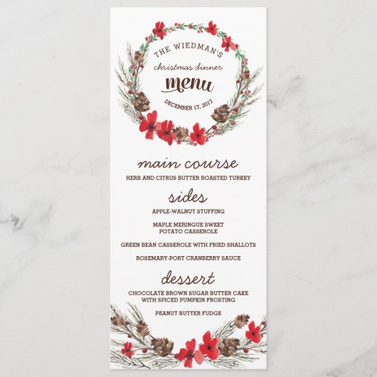 Bloemenkrans Kerstvakantie Diner Menu (Voorkant)
