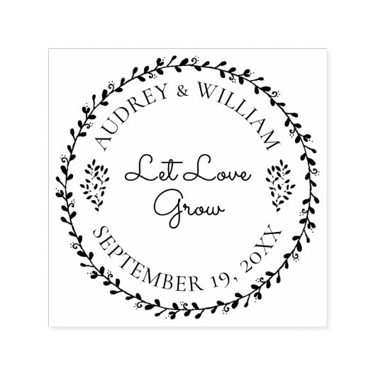 Bloemenkrans laat liefde groeien bruiloft gunst  zelfinktende stempel (Design)