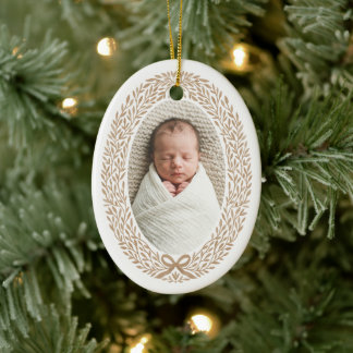 Bloemenkrans lint Baby's 1e Kerst Foto Keramisch Ornament