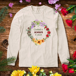 Bloemenkrans met dankbaarheid in elk seizoen Tri-Blend shirt