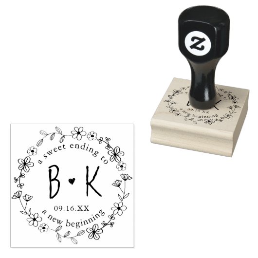 Bloemenkrans met de hand getekend initiaal datum b rubberstempel (Gestempeld)