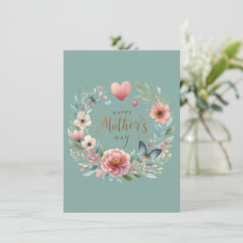 Bloemenkrans met een vlinder Gelukkige Moederdag Feestdagenkaart