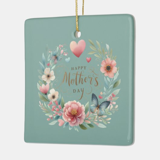 Bloemenkrans met een Vlinder Happy Moederdag Keramisch Ornament (Links)