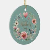 Bloemenkrans met een Vlinder Happy Moederdag Keramisch Ornament (Rechts)
