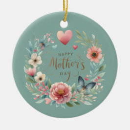 Bloemenkrans met een Vlinder Happy Moederdag Keramisch Ornament