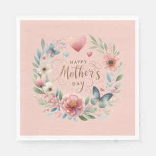 Bloemenkrans met een Vlinder Happy Moederdag Servet
