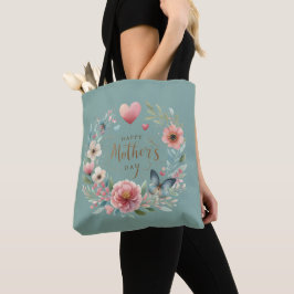 Bloemenkrans met een Vlinder Happy Moederdag Tote Bag
