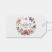 Bloemenkrans met een vlinder, vrolijke Moederdag Cadeaulabel (Voorkant (Horizontaal))
