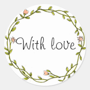 Bloemenkrans 'met liefde' gunst sticker