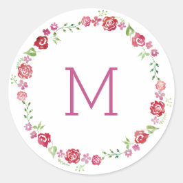 Bloemenkrans met Rozen Monogram Initiaal Stickers