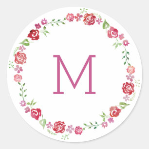 Bloemenkrans met Rozen Monogram Initiaal Stickers
