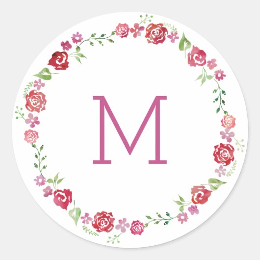 Bloemenkrans met Rozen Monogram Initiaal Stickers (Voorkant)