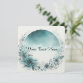 Bloemenkrans met turquoise waterverf achtergrond kaart (Staand voorkant)