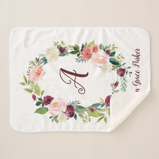 Bloemenkrans Monogram Baby Sherpa Deken (Voorkant (horizontaal))