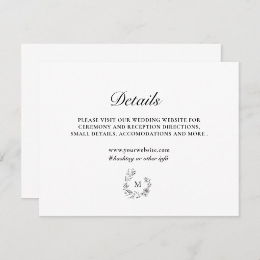 Bloemenkrans Monogram Custom Wedding Details Kaart (Voorkant / Achterkant)