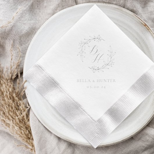 Bloemenkrans Monogram Huwelijk Folie Servetten