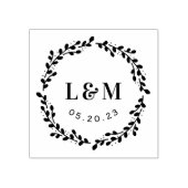 Bloemenkrans Monogram Huwelijk Opslagkaart Rubberstempel (Afrduk)