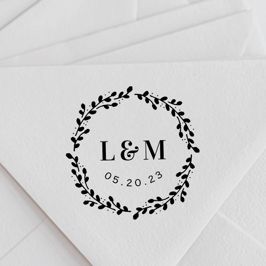 Bloemenkrans Monogram Huwelijk Opslagkaart Rubberstempel