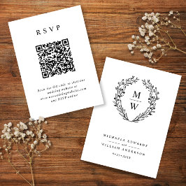 Bloemenkrans Monogram Huwelijks RSVP QR Code Informatiekaartje