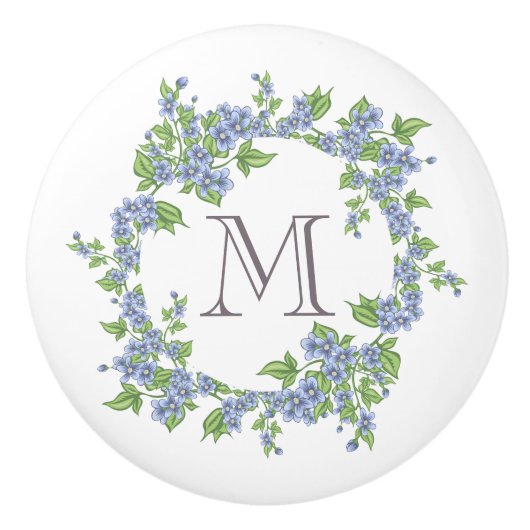Bloemenkrans Monogram Keramische Knop (Voorkant)
