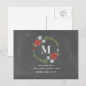 Bloemenkrans Monogram Krijt Geïnspireerd Save Date Aankondigingskaart (Voorkant / Achterkant)