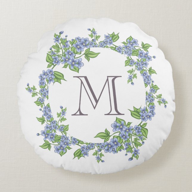 Bloemenkrans Monogram Rond Kussen (Voorkant)