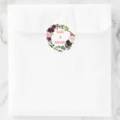 Bloemenkrans MONOGRAMM boho roze burgundy  Classi Ronde Sticker (Tas)