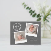 Bloemenkrans multi foto geboorte aankondiging briefkaart (Staand voorkant)