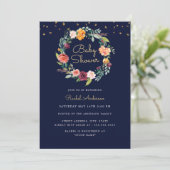 Bloemenkrans Navy Gold Baby shower Kaart (Staand voorkant)