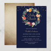 Bloemenkrans Navy Gold Baby shower Kaart (Voorkant / Achterkant)