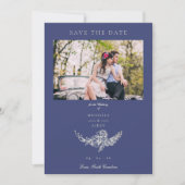 Bloemenkrans Navy White Foto Classic Wedding Save The Date (Voorkant)