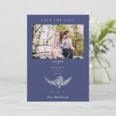 Bloemenkrans Navy White Foto Classic Wedding Save The Date (Staand voorkant)