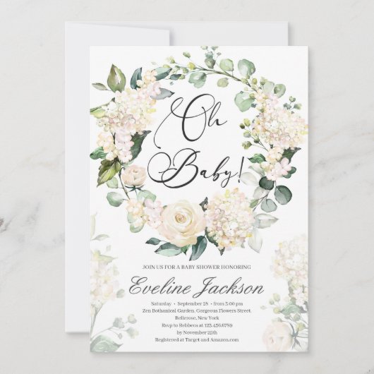 Bloemenkrans Oh Baby shower Kaart (Voorkant)