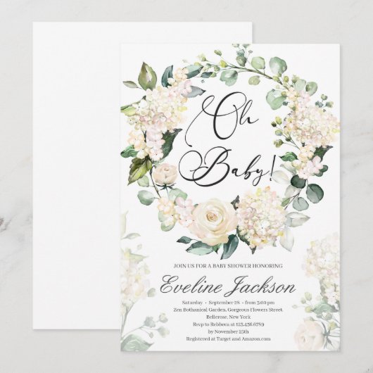 Bloemenkrans Oh Baby shower Kaart (Voorkant / Achterkant)