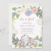 Bloemenkrans Olifant Meisje Baby shower Kaart (Voorkant)