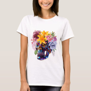 BLOEMENKRANS OP DOODSHOOFD STRALEND T-SHIRT
